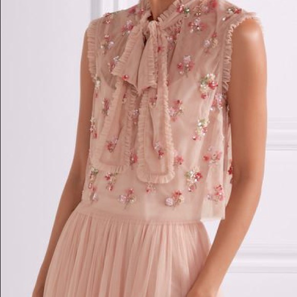 Needle & Thread Tops - Rainbow Ditsy Embellished Ruffled Tulle Blush top